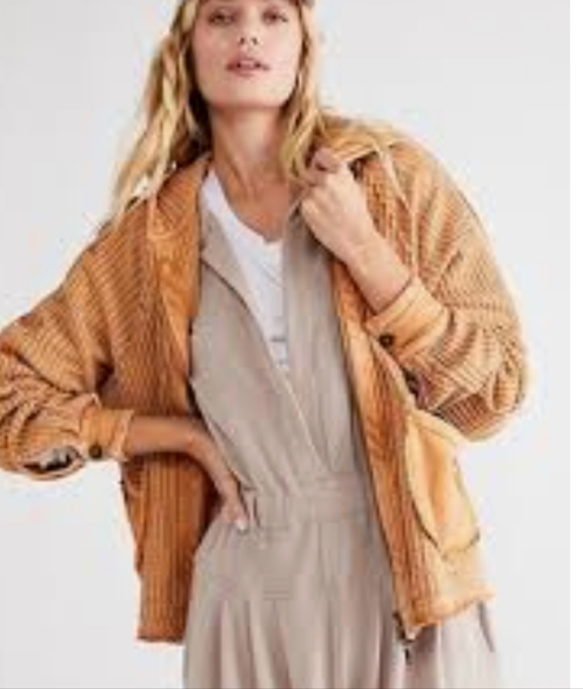 New Free People Rogers Cardi Jacket Waffle Knit Hooded NWT Size S